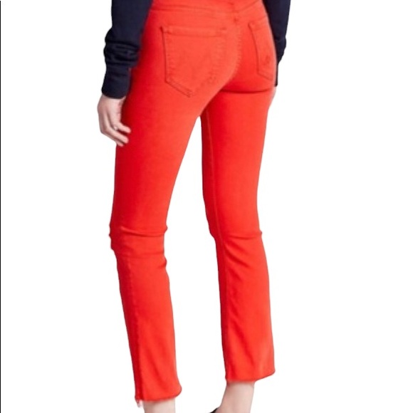 MOTHER Denim - Mother USA Looker Ankle Fray Blowout Red Wash Denim Mid-Rise Raw Hem Jean 25x26